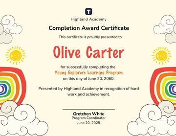 Aesthetic Child Completion Award Certificate Template - Edit Online & Download