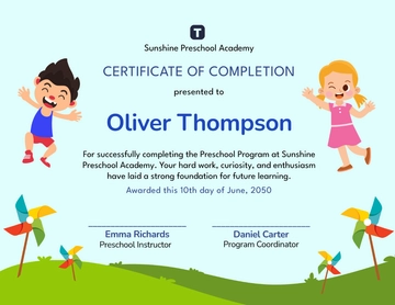 Colorful Preschool Completion Certificate in English Template - Edit Online & Download