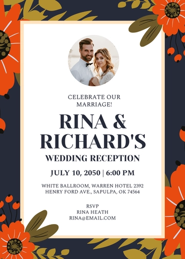 Floral Wedding Reception Invitation Template - Edit Online & Download