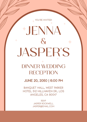 Peach Wedding Reception Dinner Invitation Template - Edit Online & Download