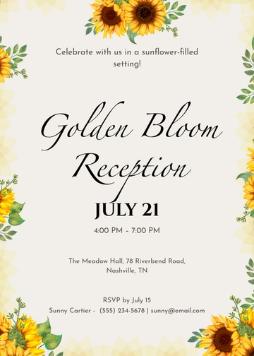 Sunflower-Themed Reception Invitation Template - Edit Online & Download