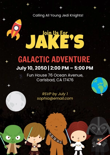Colorful Star Wars Invitation for Kids Template - Edit Online & Download