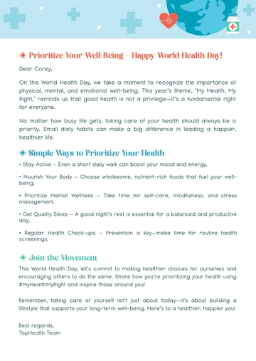 World Health Day Email Template - Edit Online & Download