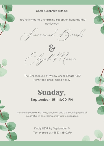 Eucalyptus Reception Invitation Template - Edit Online & Download