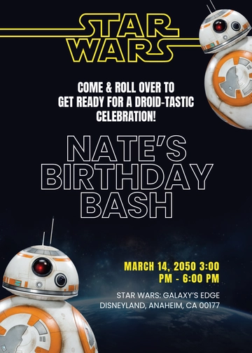 Modern BB-8 Star Wars Invitation Template - Edit Online & Download
