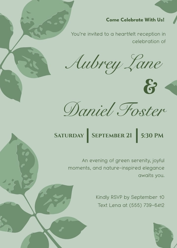 Green Leaves Reception Invitation Template - Edit Online & Download