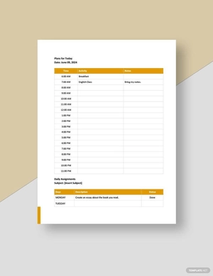 School Daily Planner Template