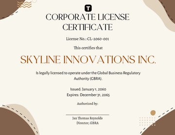 Simple Corporate License Certificate Template - Edit Online & Download
