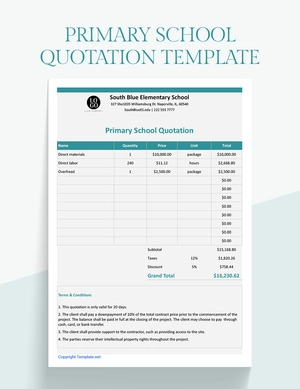 Primary School Quotation Template
