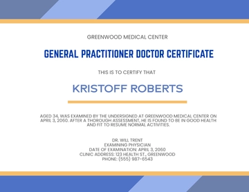 General Practitioner Doctor Certificate Template - Edit Online & Download