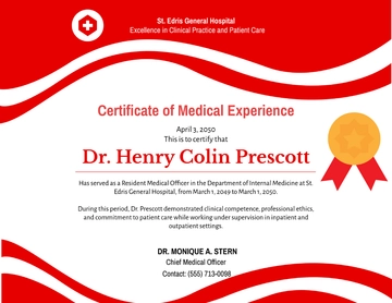 Red Doctor Experience Certificate Design Template - Edit Online & Download