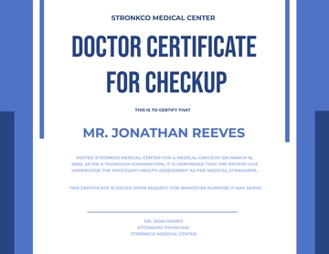 Doctor Certificate for Checkup Template - Edit Online & Download