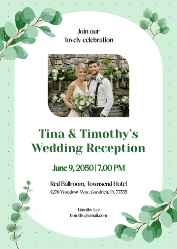 Eucalyptus Wedding Reception Invitation Template - Edit Online & Download