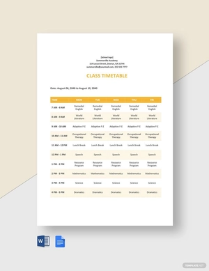 Class Timetable Template