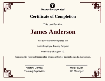 Simple Junior Employee Certificate of Completion Template - Edit Online & Download