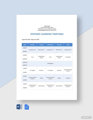 Distance Learning Timetable Template