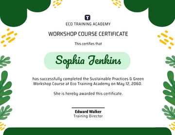 Green Workshop Course Certificate Template - Edit Online & Download