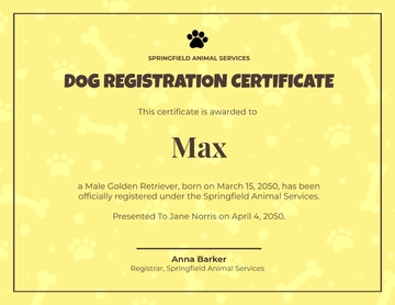 Dog Registration Certificate Template - Edit Online & Download