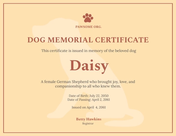 Aesthetic Dog Memorial Certificate Template - Edit Online & Download