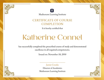 Gold Background Graduation Course Certificate Template - Edit Online & Download
