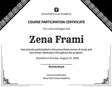 Black and White Course Participation Certificate Template - Edit Online & Download