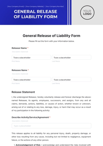 General Release of Liability Form Template - Edit Online & Download