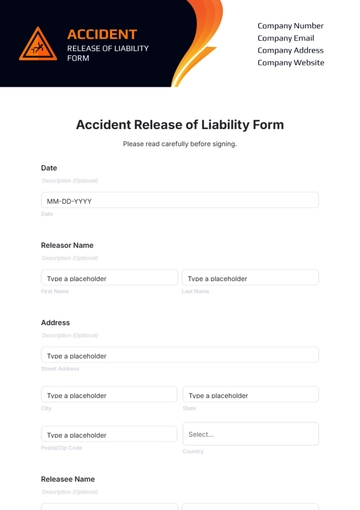Accident Release of Liability Form Template - Edit Online & Download