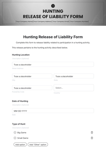 Hunting Release of Liability Form Template - Edit Online & Download