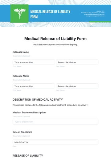 Medical Release of Liability Form Template - Edit Online & Download