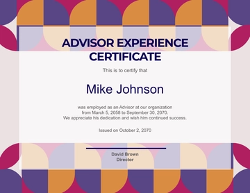 Experience Certificate for Advisors Template - Edit Online & Download
