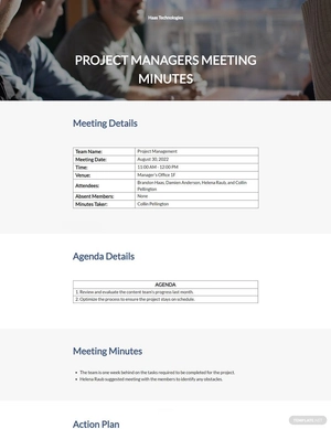 Project Managers Meeting Minutes Template