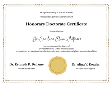 White Honorary Degree Doctor Certificate Template - Edit Online & Download