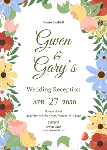Wildflower Wedding Reception Invitation Template - Edit Online & Download