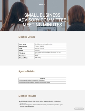 Small Business Advisory Committee Meeting Minutes Template