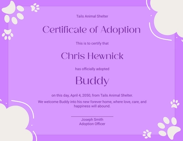 Simple Dog Adoption Certificate Template - Edit Online & Download