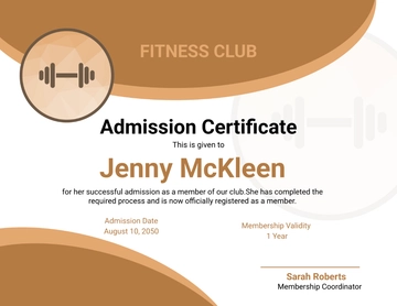 Fitness Club Admission Certificate Template - Edit Online & Download