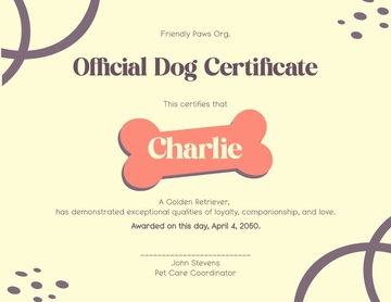 Official Dog Certificate Design Template - Edit Online & Download