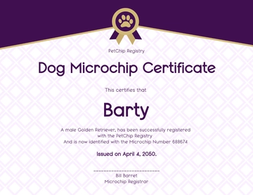 Professional Dog Microchip Certificate Template - Edit Online & Download