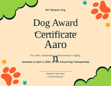 Customizable Dog Award Certificate Template - Edit Online & Download