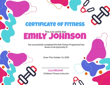 Colorful Fitness Certificate Template for Kids - Edit Online & Download