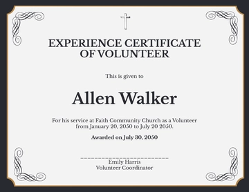 Church Volunteer Experience Certificate Template - Edit Online & Download