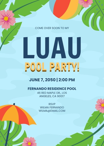Luau Pool Party Invitation Template - Edit Online & Download Luau Pool Party Invitation Template - Edit Online & Download