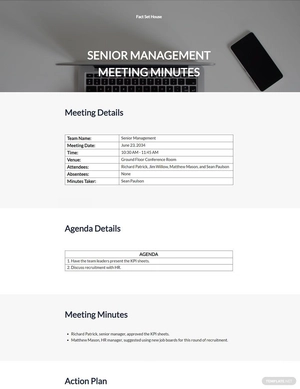 Senior Management Meeting Minutes Template
