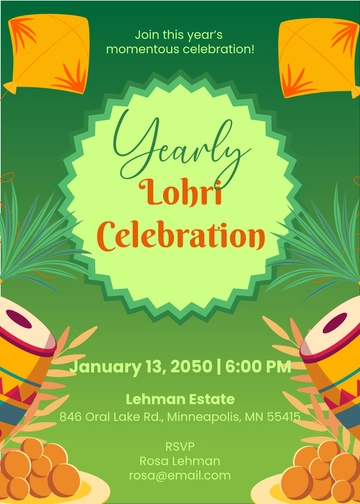 Unique Green Lohri Invitation Template - Edit Online & Download