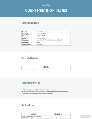 Advertising Agency Client Meeting Minutes Template