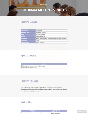 Simple Informal Meeting Minutes Template
