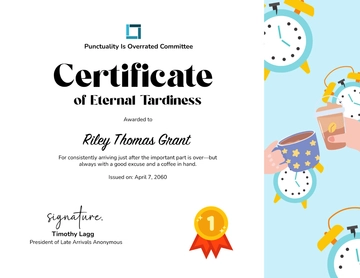 Funny Eternally Late Certificate Template - Edit Online & Download