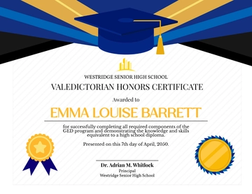 Graduation Valedictorian Certificate Template - Edit Online & Download