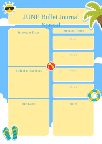 June Bullet Journal Spread Template - Edit Online & Download