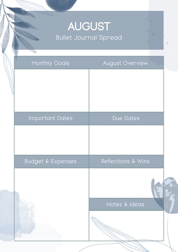 August Bullet Journal Spread Template - Edit Online & Download